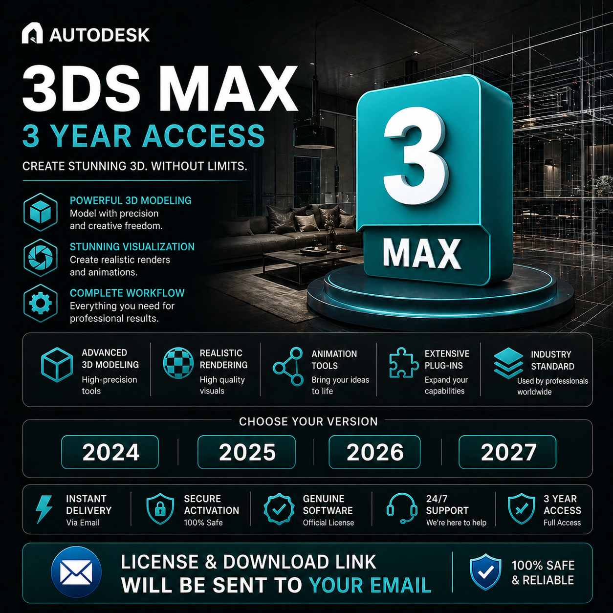 Autodesk 3ds Max (Multiple Versions) – 3 Year Access