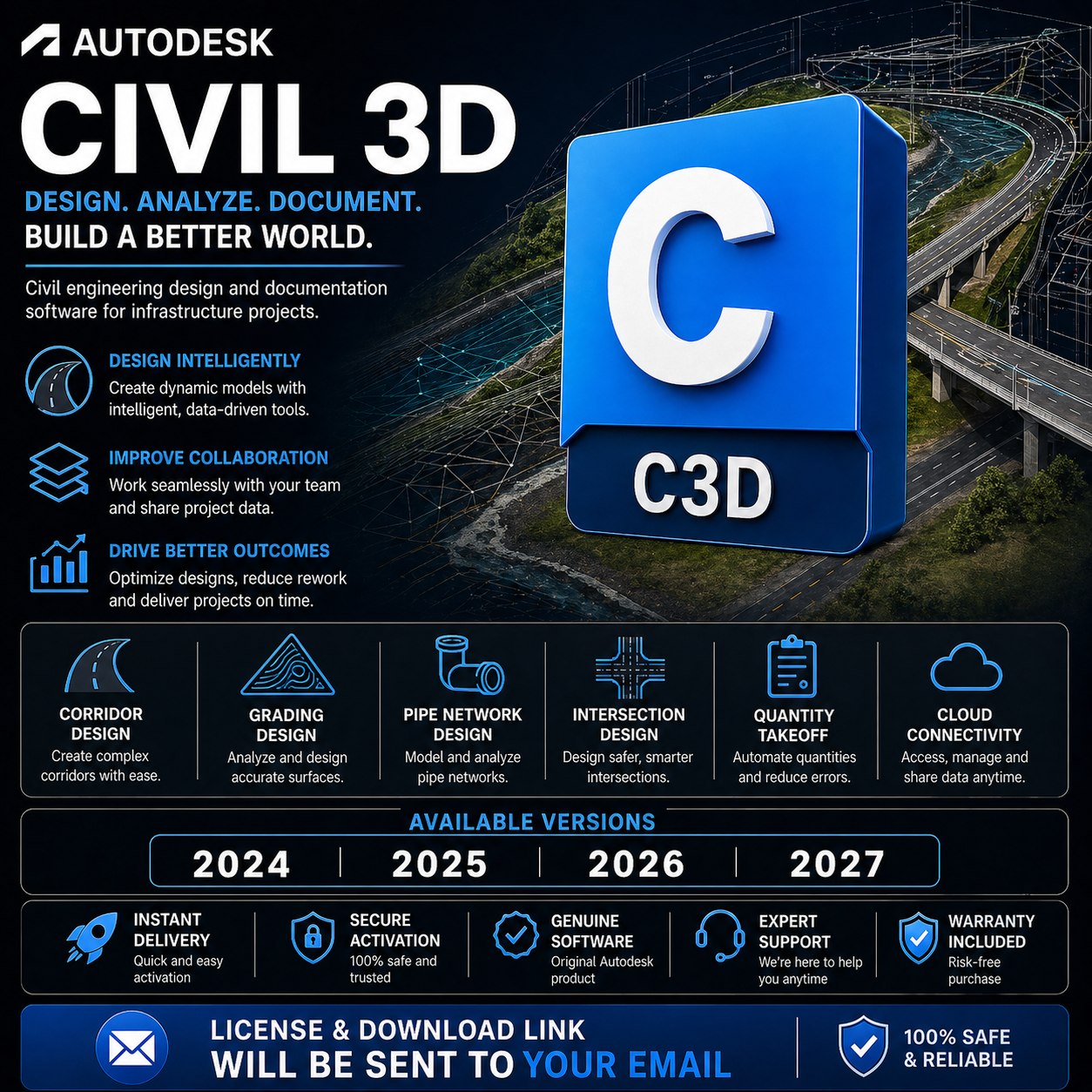 Autodesk Civil 3D (Multiple Versions) – 3 Year Access
